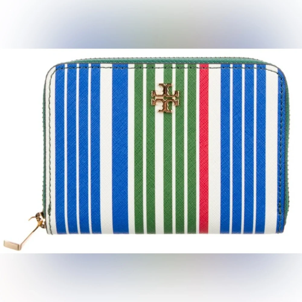 Tory Burch Striped Blue and Green leather wallet EUC